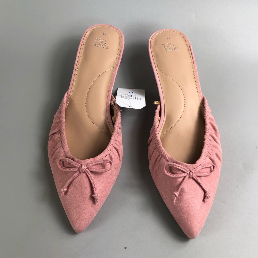 Time and Tru Pink Pointed-Toe Suede Bow Mules Size 11